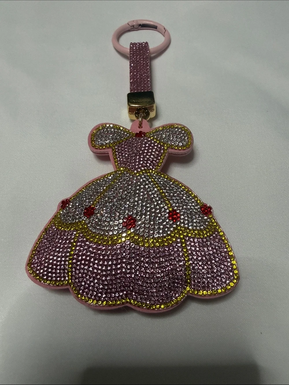 Pink Crystal Dress Keychain Bag Charm